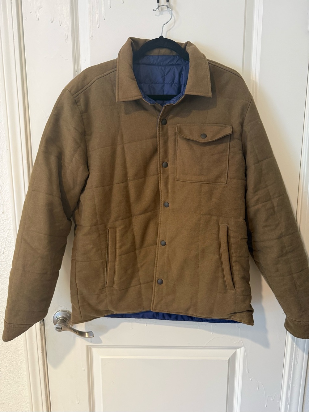 Outerknown Men's Reversible Brown Quilted Shirt Jacket with Blue Lining